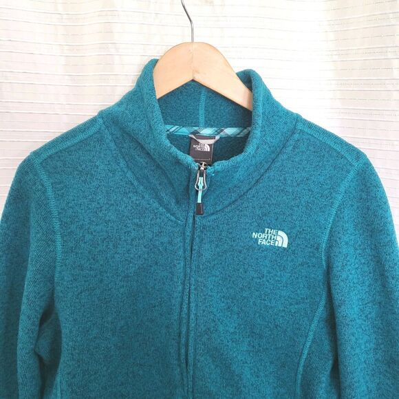 North Face Knit Style Fleece Jacket Crescent Sunset Full Zip Teal Women's M/L - Picture 6 of 12